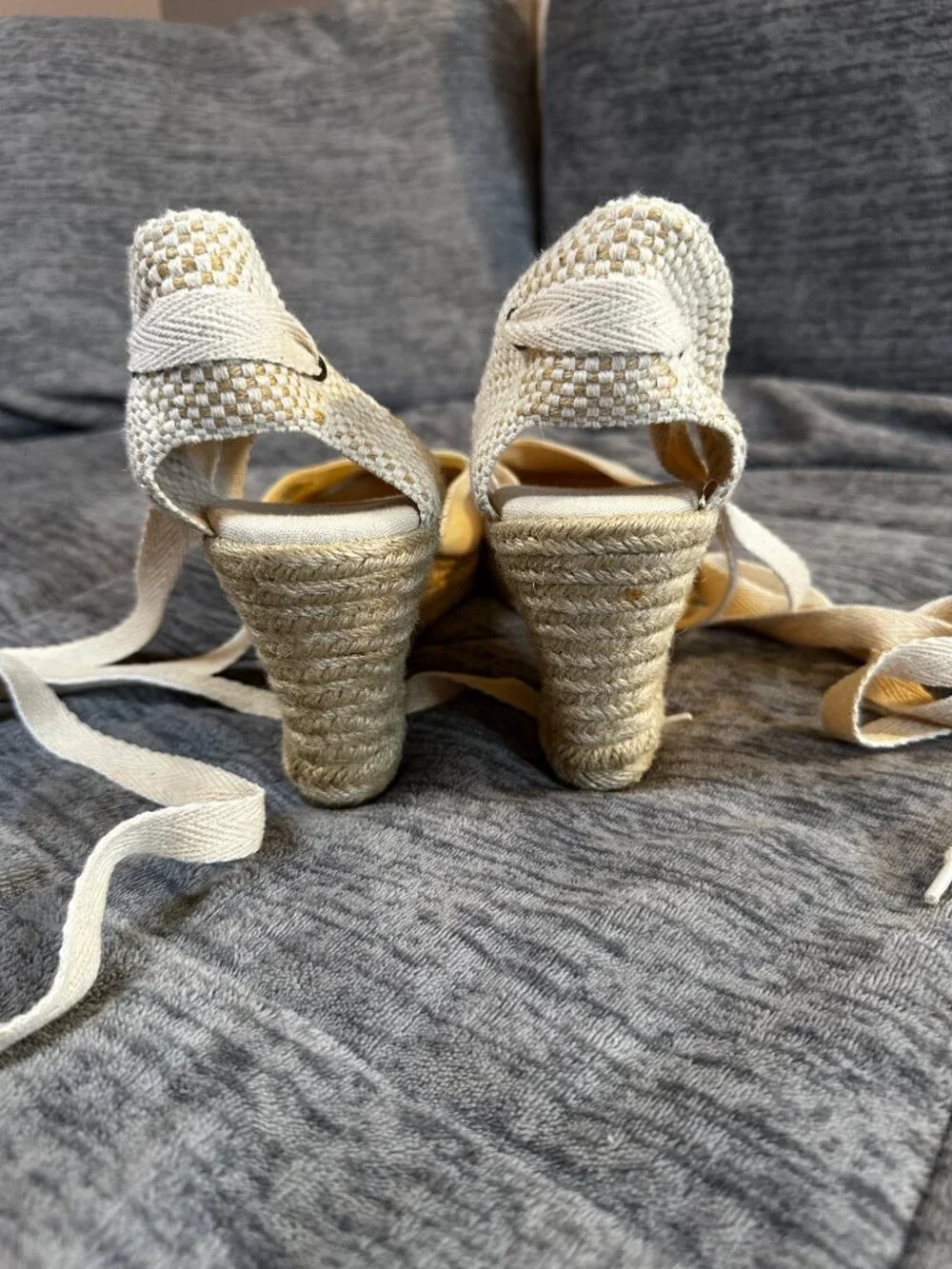 Soludos Marseille Wedge Espadrilles La Concha Ivory Linen Canvas Size 11 EUC